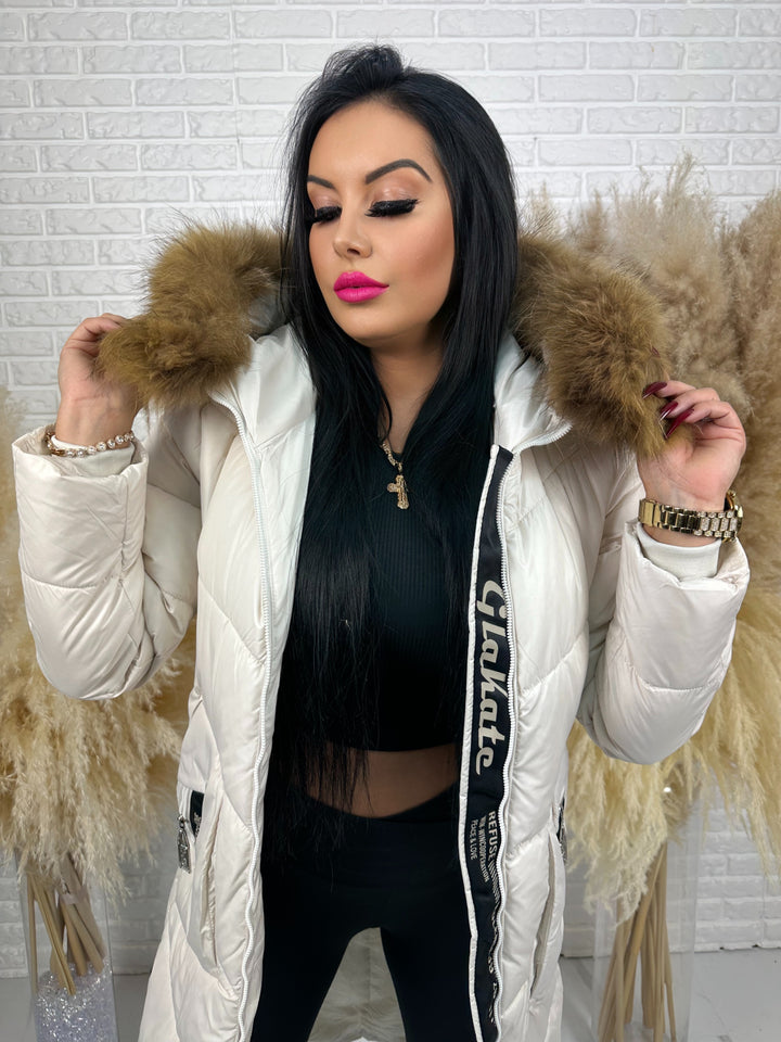 Kurtka MESA - długa zimowa kurtka, kaptur z futerkiem