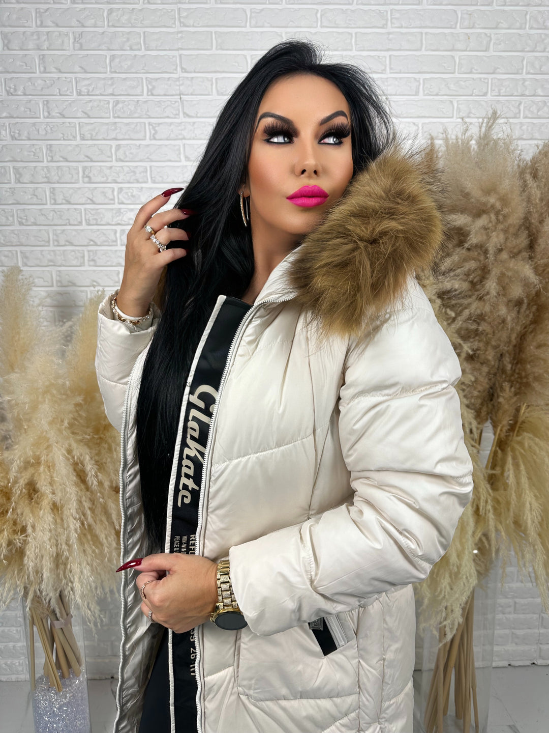 Kurtka MESA - długa zimowa kurtka, kaptur z futerkiem