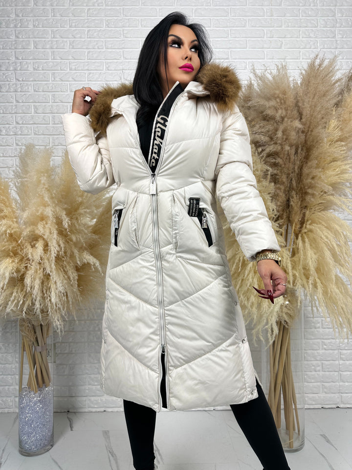 Kurtka MESA - długa zimowa kurtka, kaptur z futerkiem