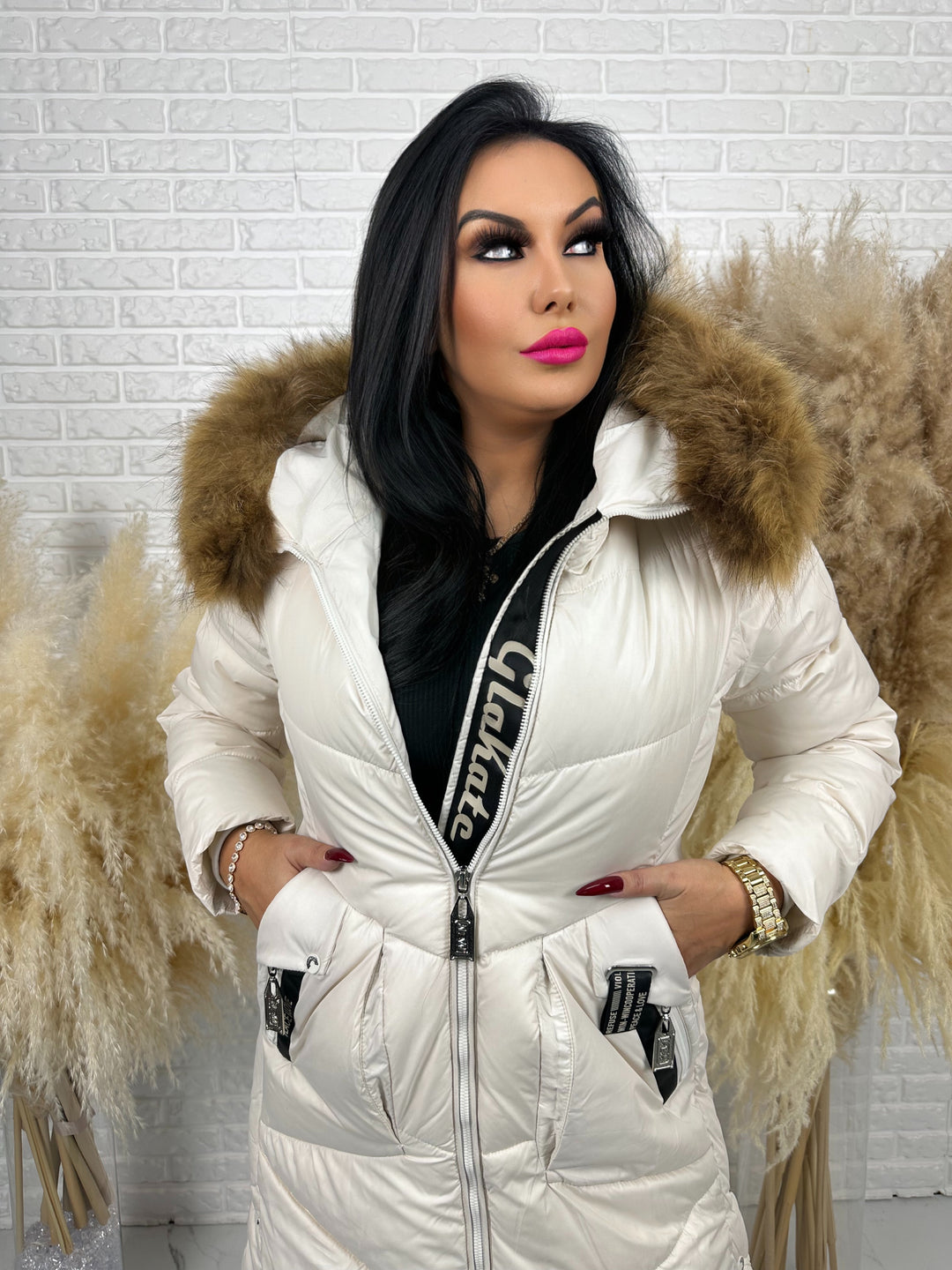 Kurtka MESA - długa zimowa kurtka, kaptur z futerkiem