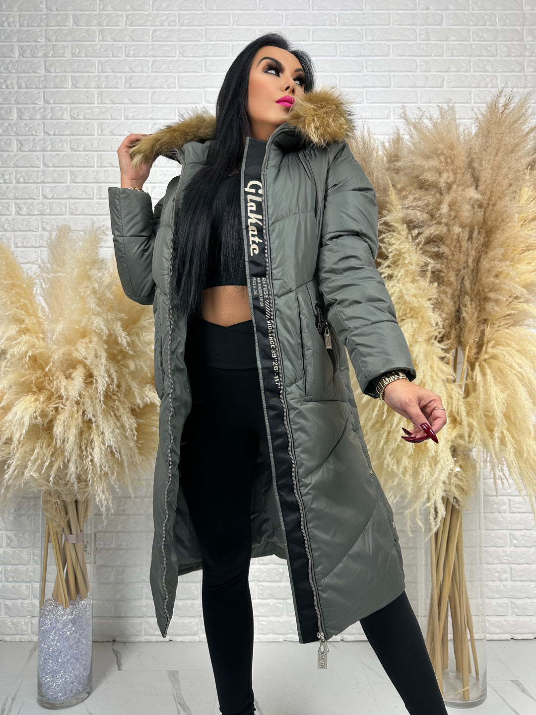 Kurtka MESA - długa zimowa kurtka, kaptur z futerkiem