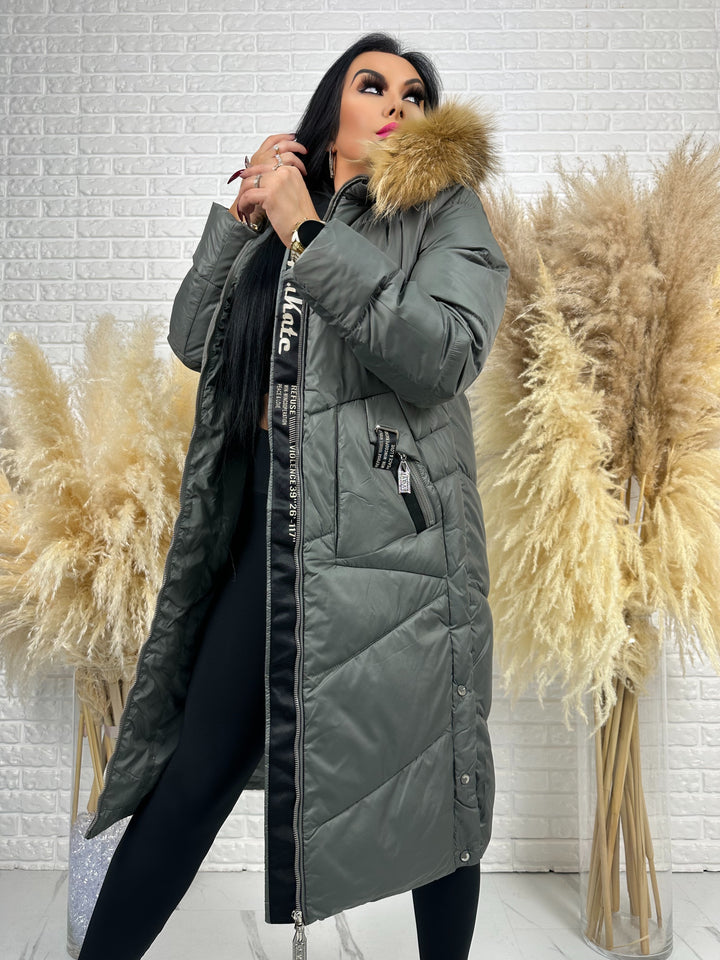 Kurtka MESA - długa zimowa kurtka, kaptur z futerkiem