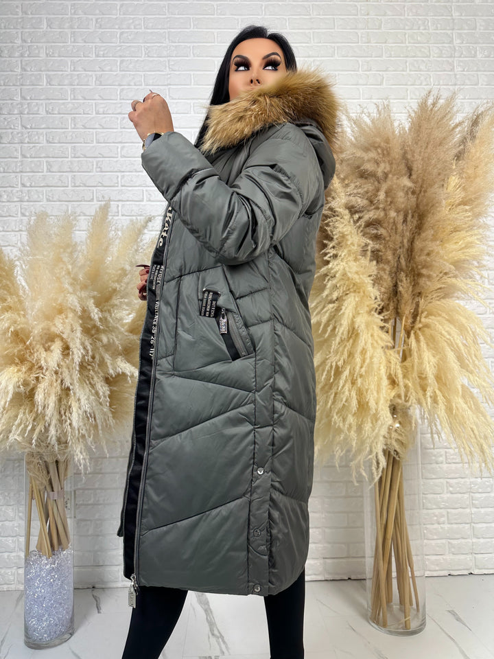 Kurtka MESA - długa zimowa kurtka, kaptur z futerkiem