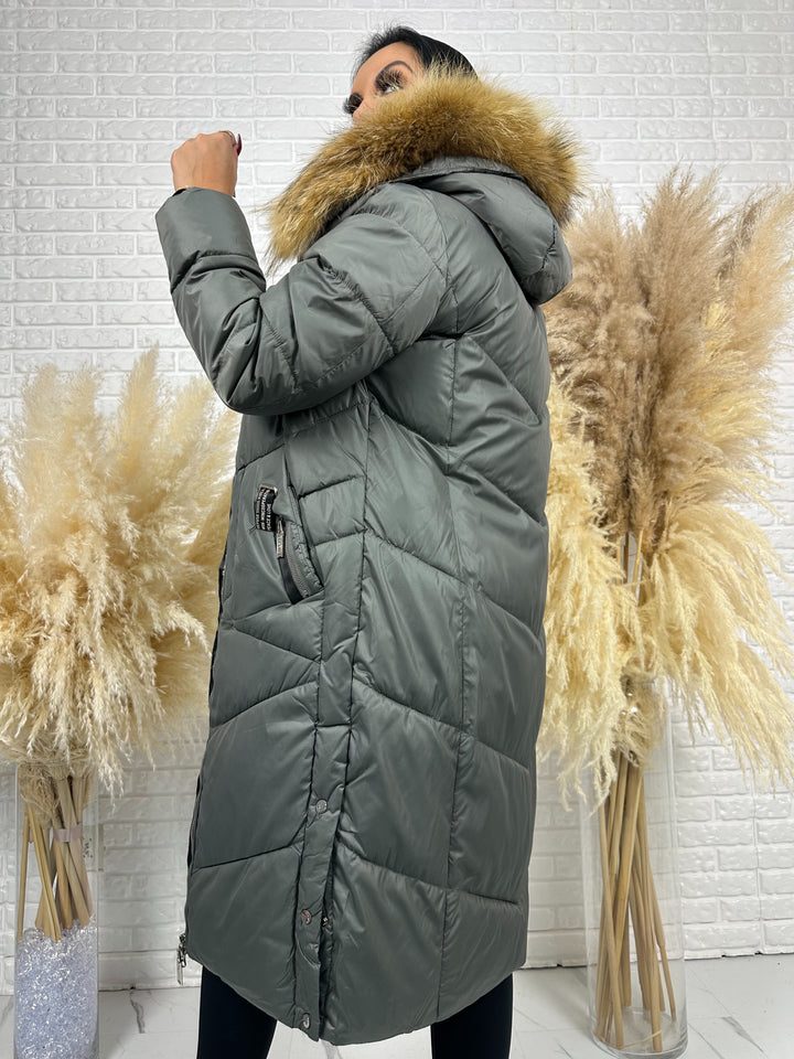 Kurtka MESA - długa zimowa kurtka, kaptur z futerkiem