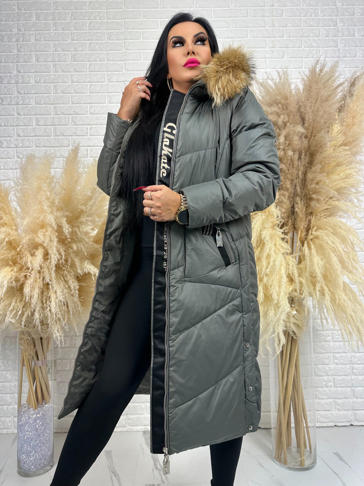 Kurtka MESA - długa zimowa kurtka, kaptur z futerkiem