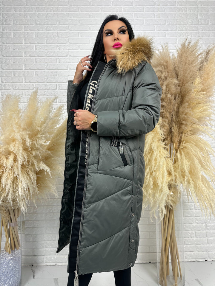 Kurtka MESA - długa zimowa kurtka, kaptur z futerkiem