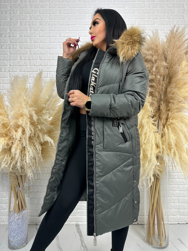 Kurtka MESA - długa zimowa kurtka, kaptur z futerkiem