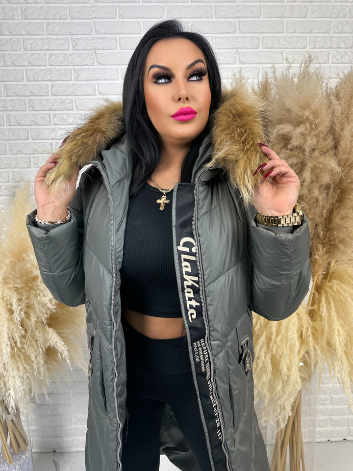 Kurtka MESA - długa zimowa kurtka, kaptur z futerkiem