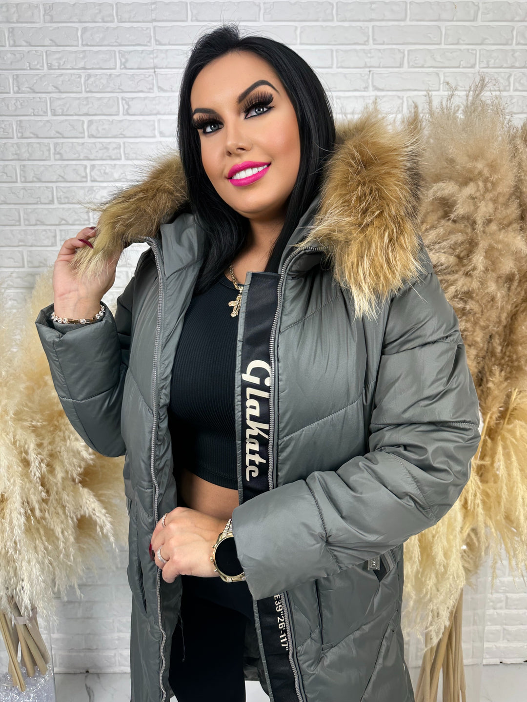 Kurtka MESA - długa zimowa kurtka, kaptur z futerkiem