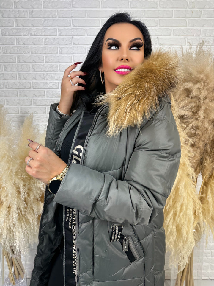 Kurtka MESA - długa zimowa kurtka, kaptur z futerkiem