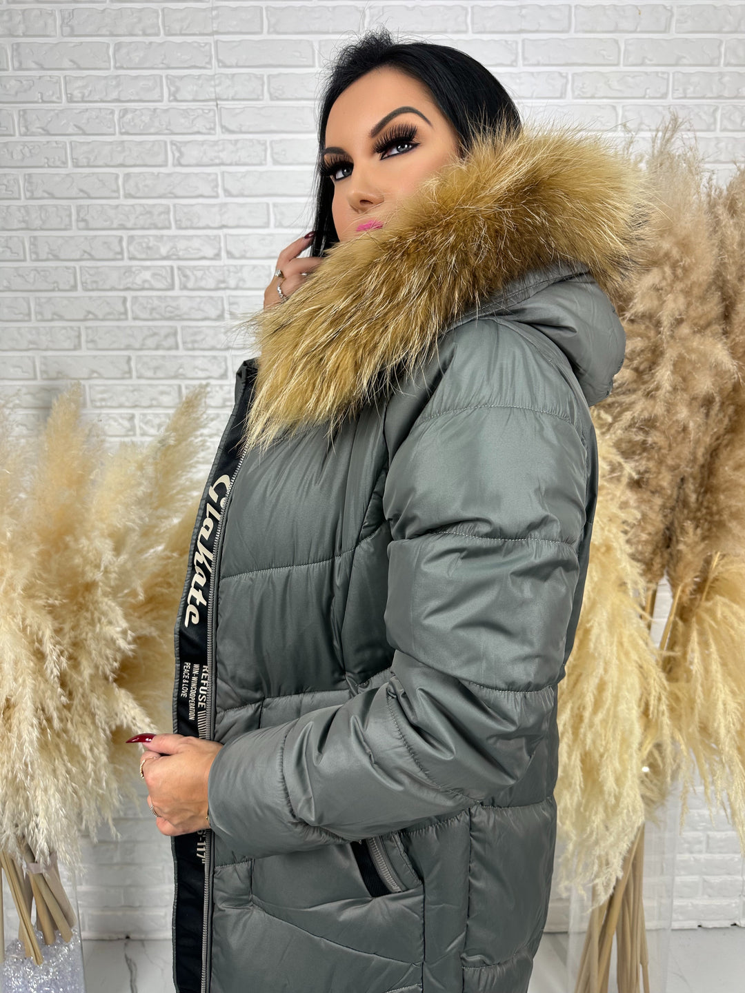 Kurtka MESA - długa zimowa kurtka, kaptur z futerkiem