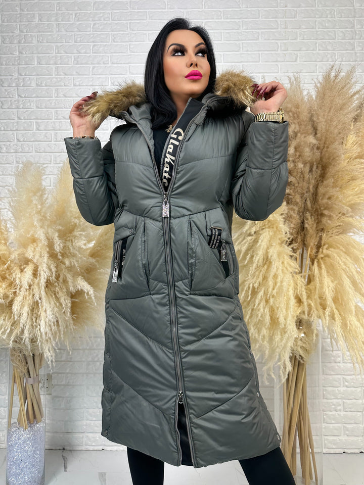 Kurtka MESA - długa zimowa kurtka, kaptur z futerkiem