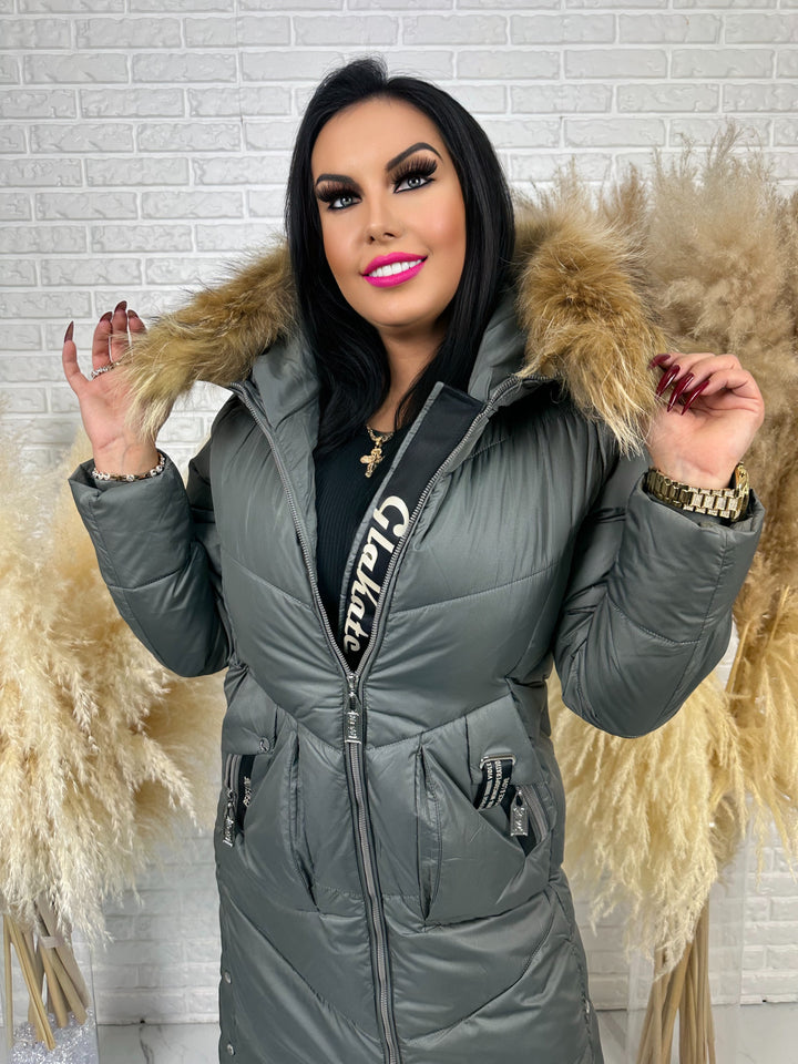 Kurtka MESA - długa zimowa kurtka, kaptur z futerkiem