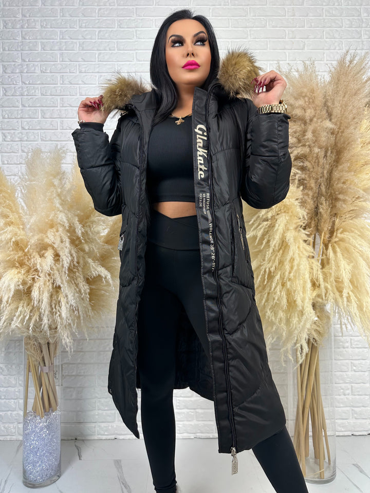 Kurtka MESA - długa zimowa kurtka, kaptur z futerkiem