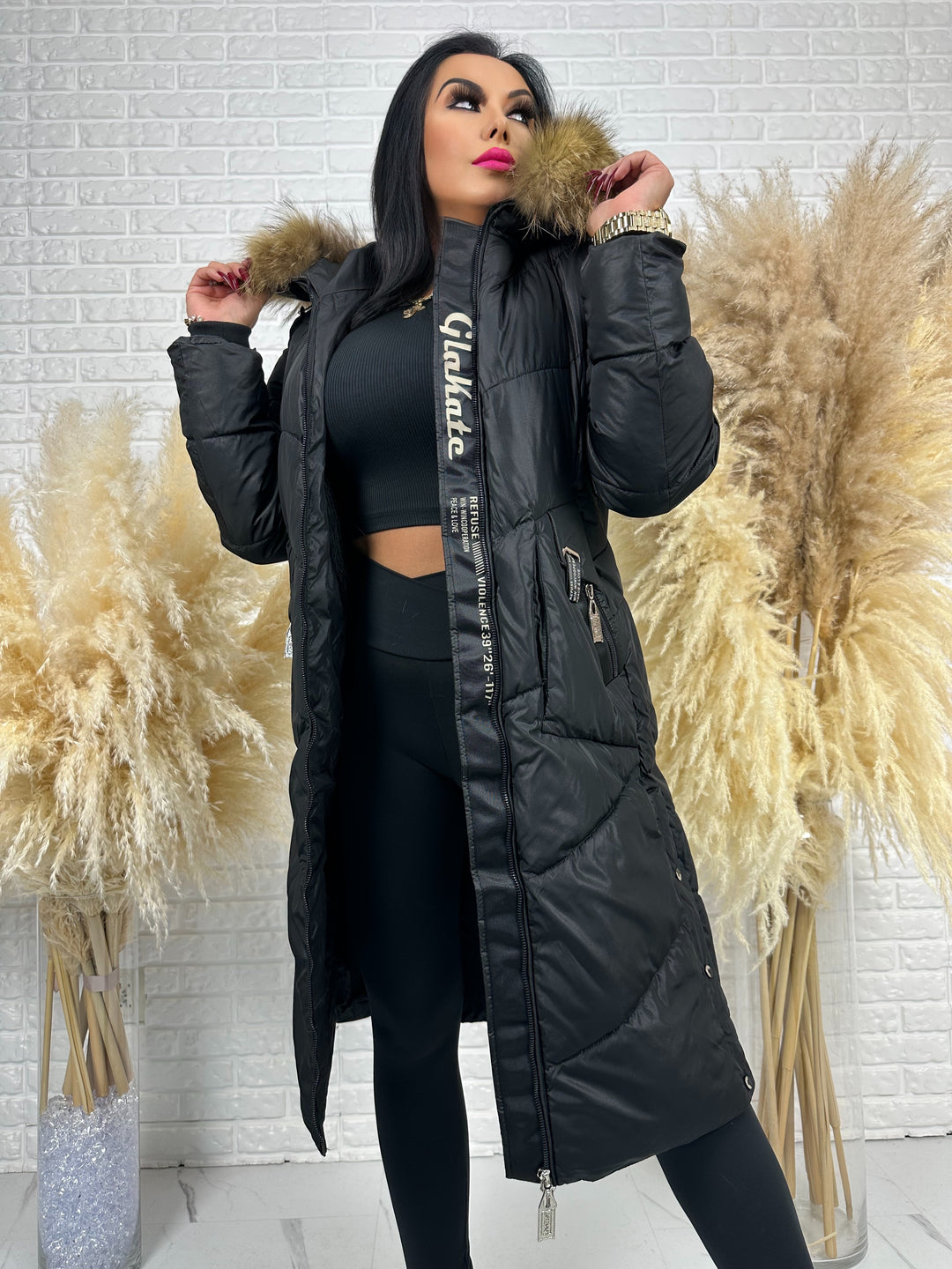 Kurtka MESA - długa zimowa kurtka, kaptur z futerkiem