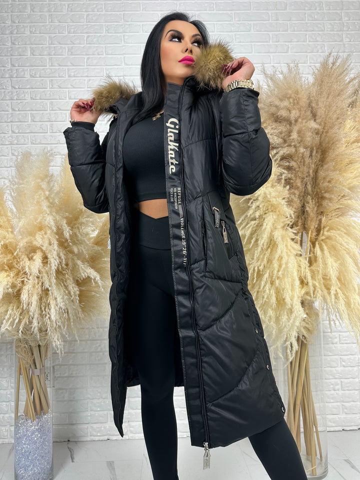 Kurtka MESA - długa zimowa kurtka, kaptur z futerkiem