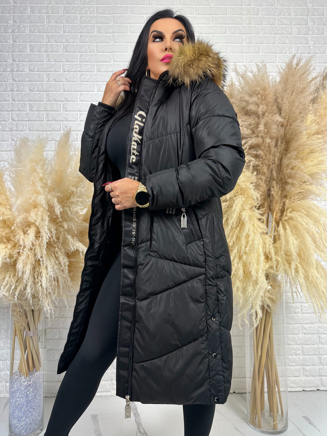 Kurtka MESA - długa zimowa kurtka, kaptur z futerkiem