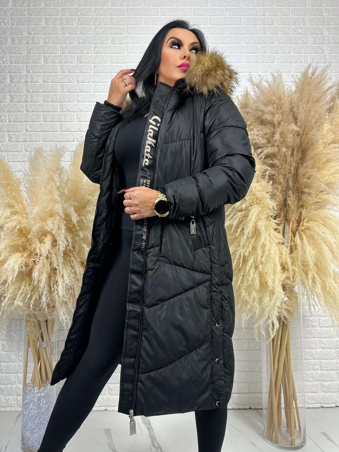 Kurtka MESA - długa zimowa kurtka, kaptur z futerkiem