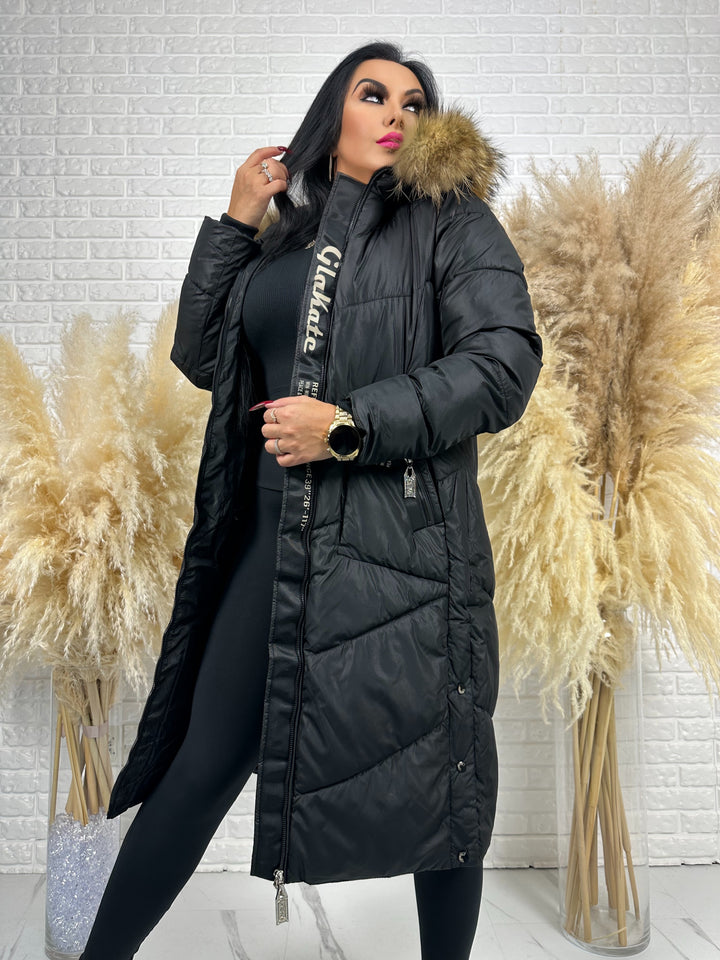 Kurtka MESA - długa zimowa kurtka, kaptur z futerkiem