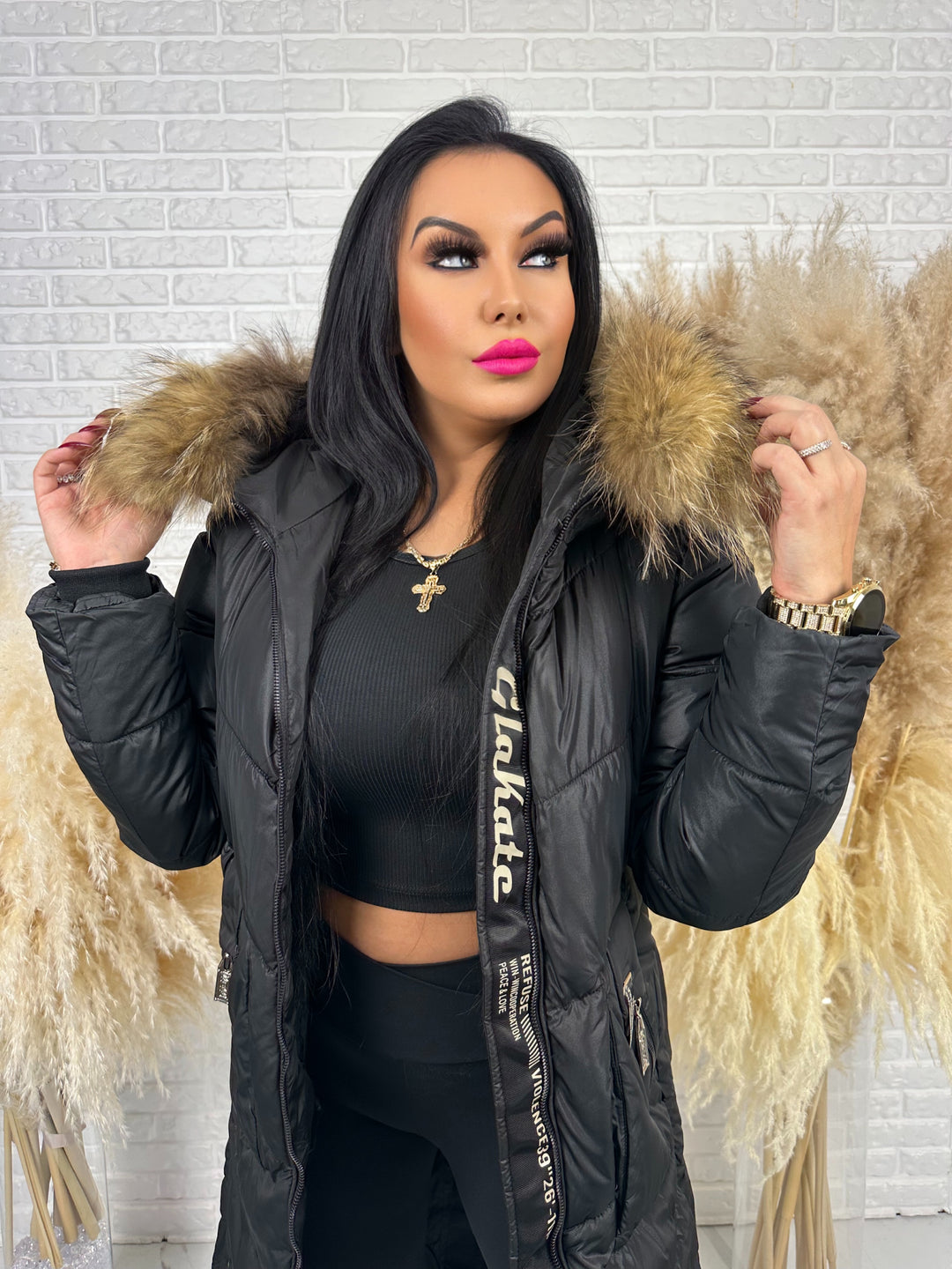 Kurtka MESA - długa zimowa kurtka, kaptur z futerkiem