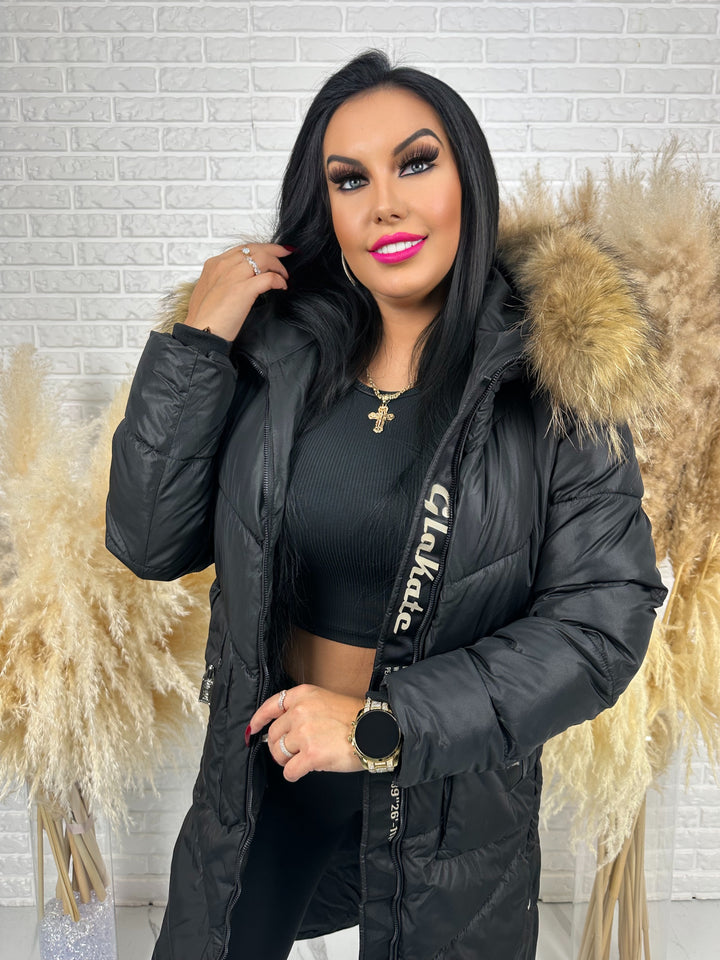 Kurtka MESA - długa zimowa kurtka, kaptur z futerkiem