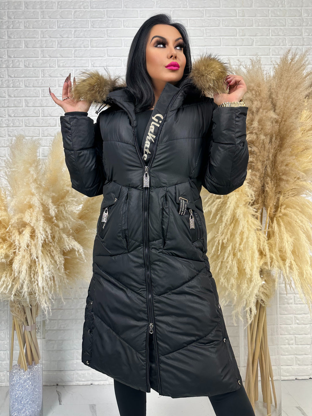 Kurtka MESA - długa zimowa kurtka, kaptur z futerkiem