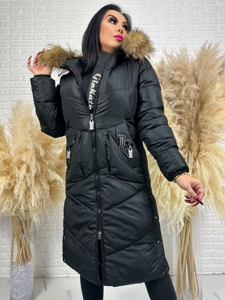 Kurtka MESA - długa zimowa kurtka, kaptur z futerkiem