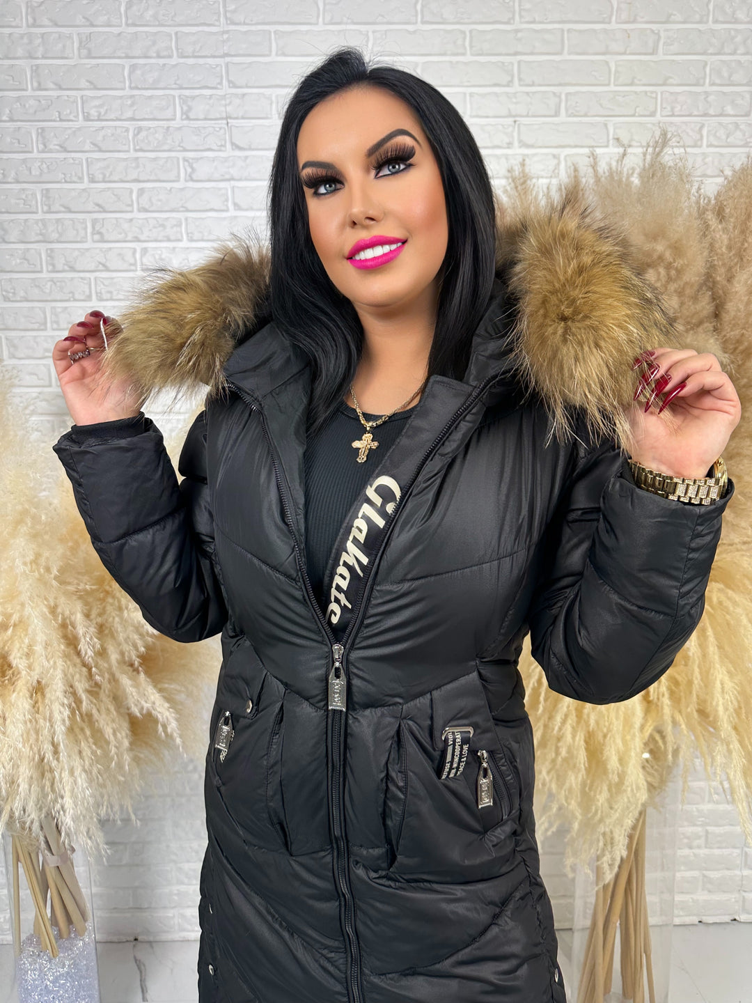 Kurtka MESA - długa zimowa kurtka, kaptur z futerkiem