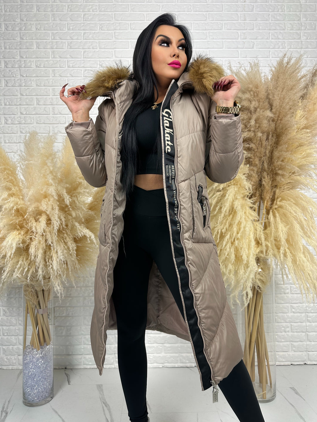 Kurtka MESA - długa zimowa kurtka, kaptur z futerkiem