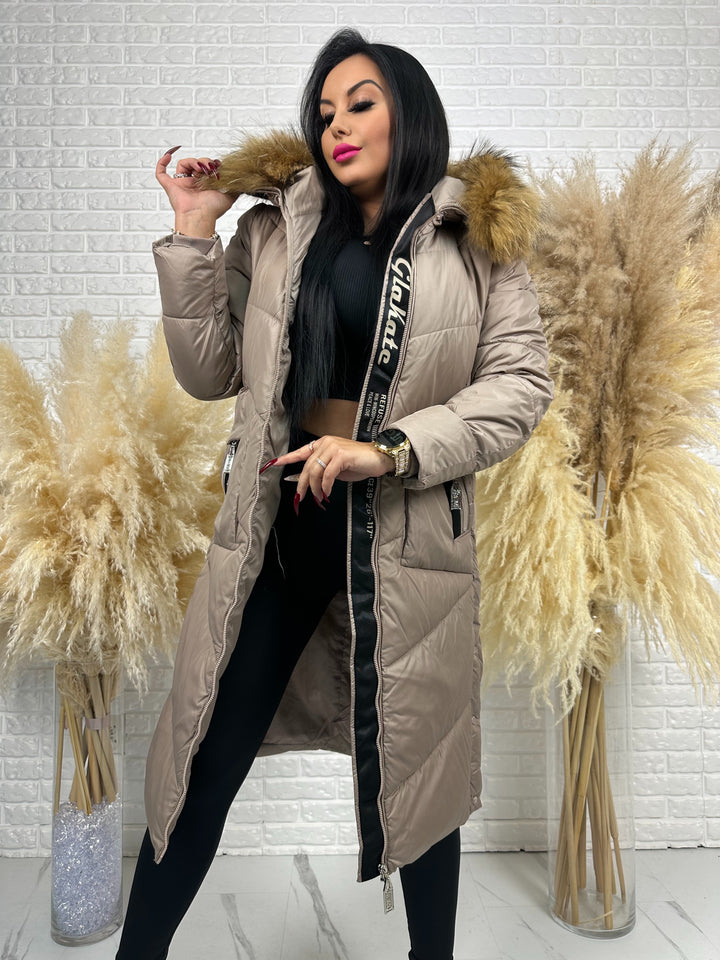 Kurtka MESA - długa zimowa kurtka, kaptur z futerkiem