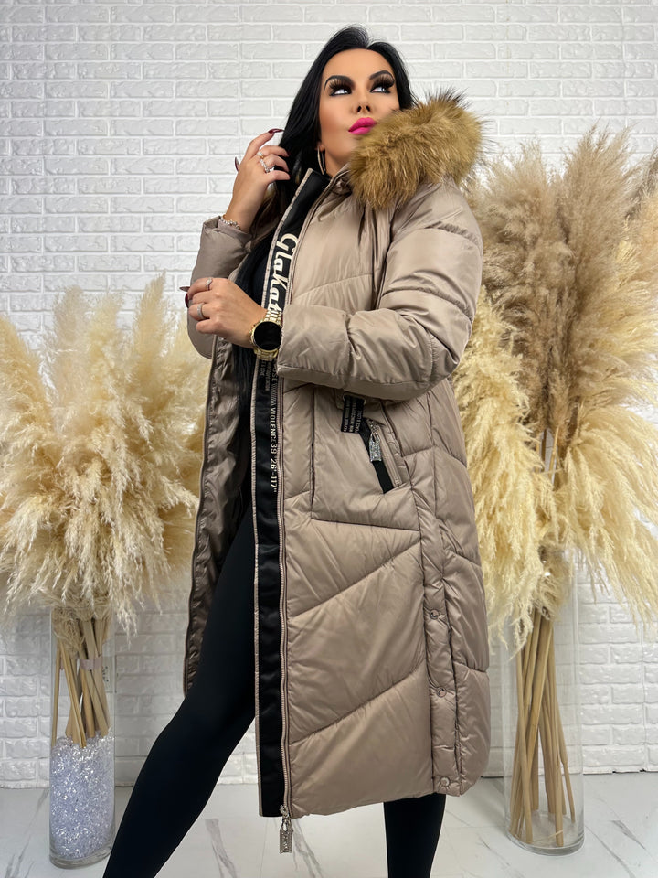 Kurtka MESA - długa zimowa kurtka, kaptur z futerkiem