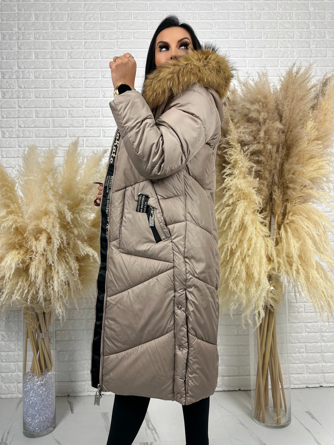 Kurtka MESA - długa zimowa kurtka, kaptur z futerkiem