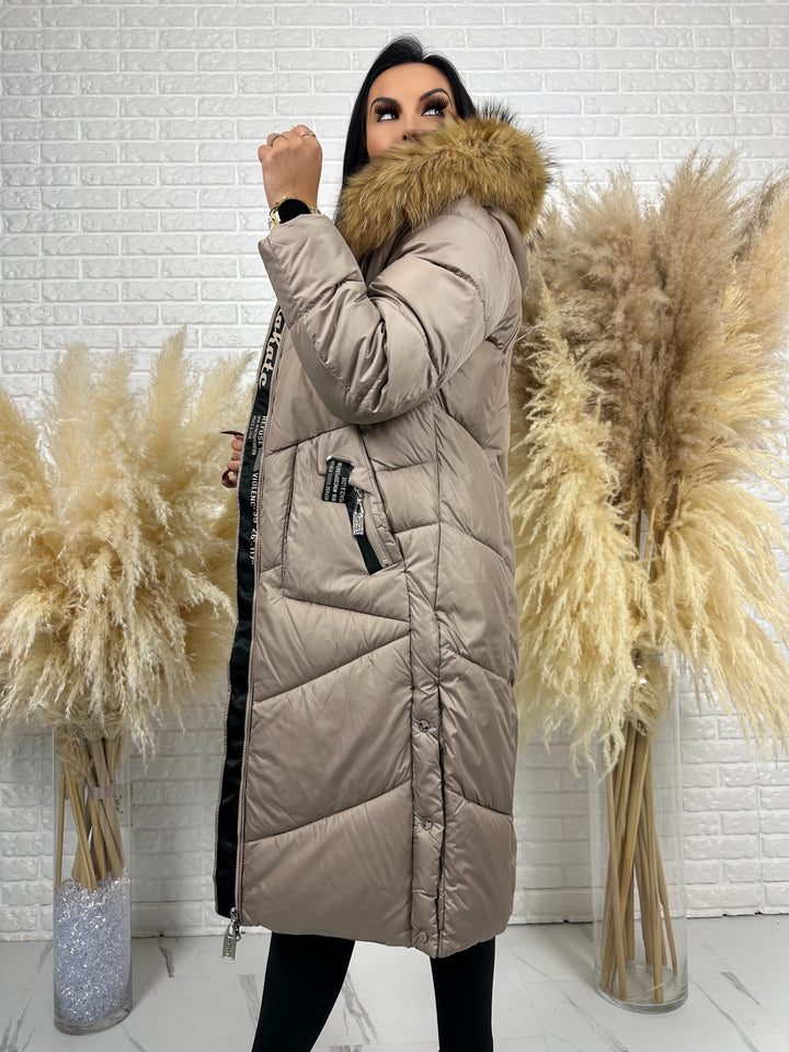 Kurtka MESA - długa zimowa kurtka, kaptur z futerkiem