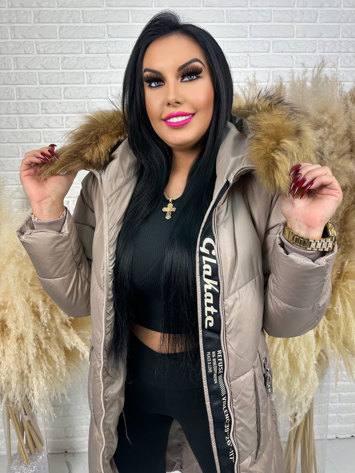 Kurtka MESA - długa zimowa kurtka, kaptur z futerkiem