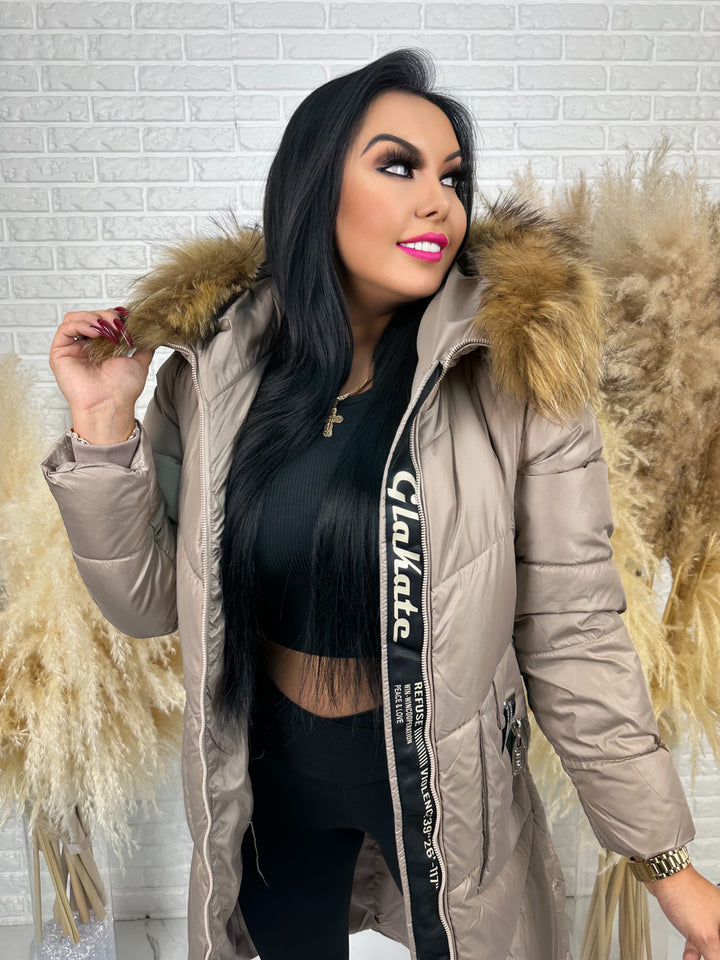 Kurtka MESA - długa zimowa kurtka, kaptur z futerkiem