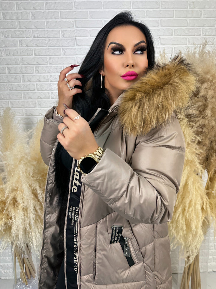 Kurtka MESA - długa zimowa kurtka, kaptur z futerkiem