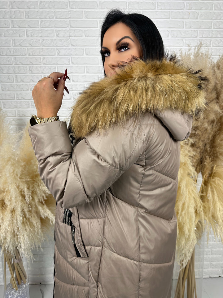 Kurtka MESA - długa zimowa kurtka, kaptur z futerkiem