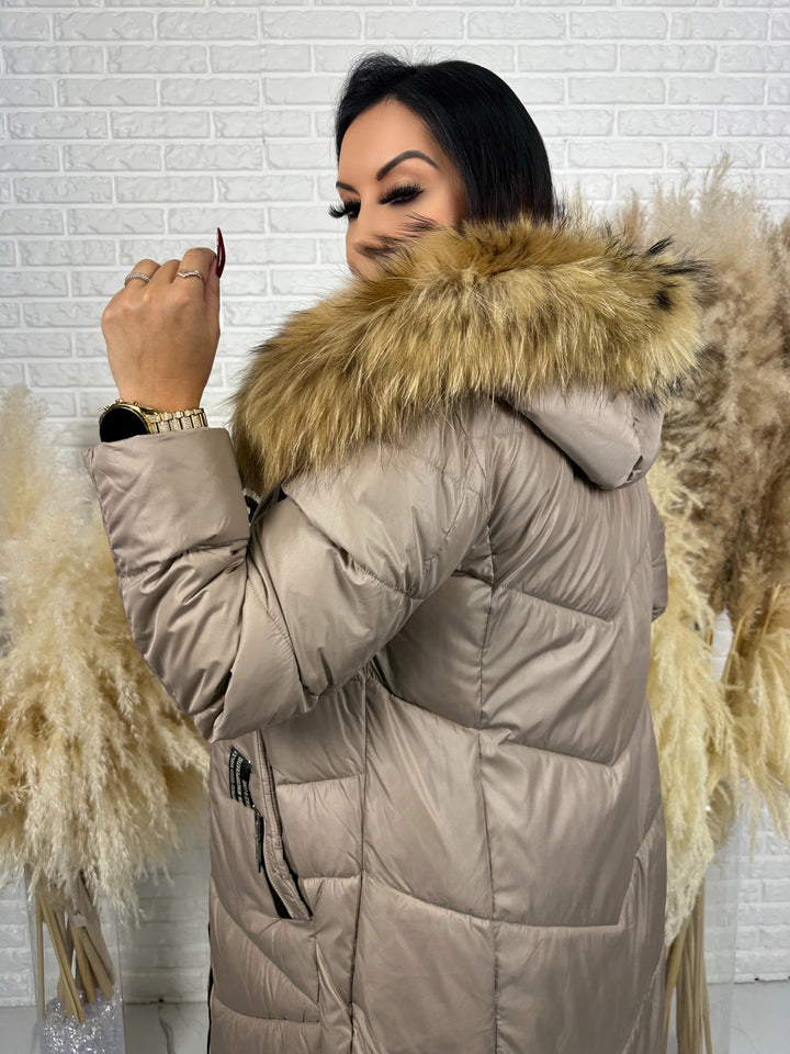 Kurtka MESA - długa zimowa kurtka, kaptur z futerkiem