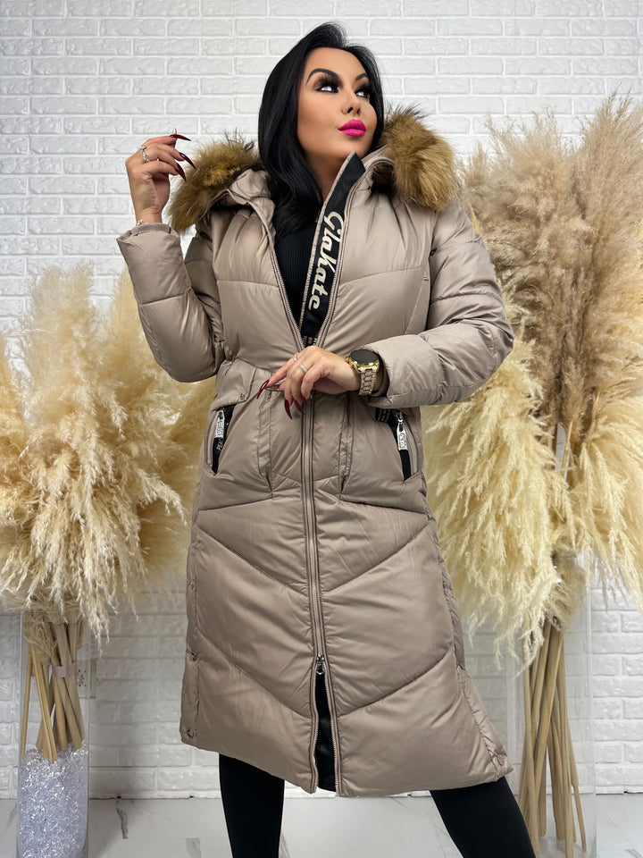 Kurtka MESA - długa zimowa kurtka, kaptur z futerkiem