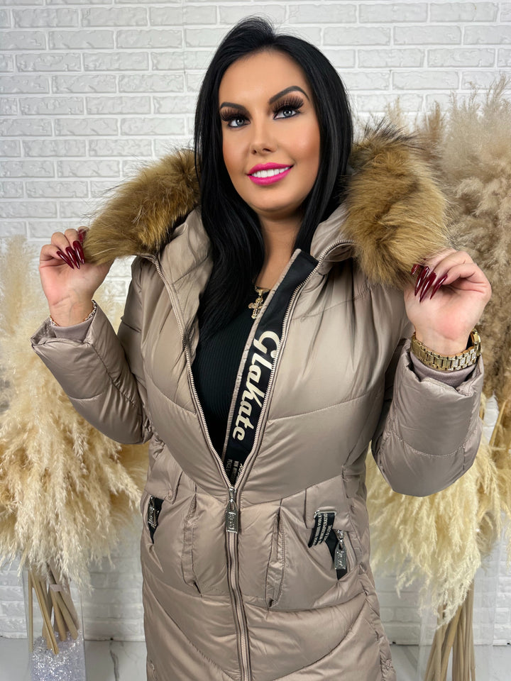 Kurtka MESA - długa zimowa kurtka, kaptur z futerkiem