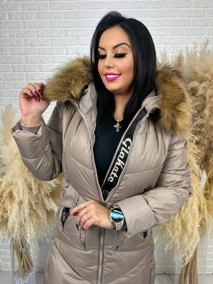 Kurtka MESA - długa zimowa kurtka, kaptur z futerkiem