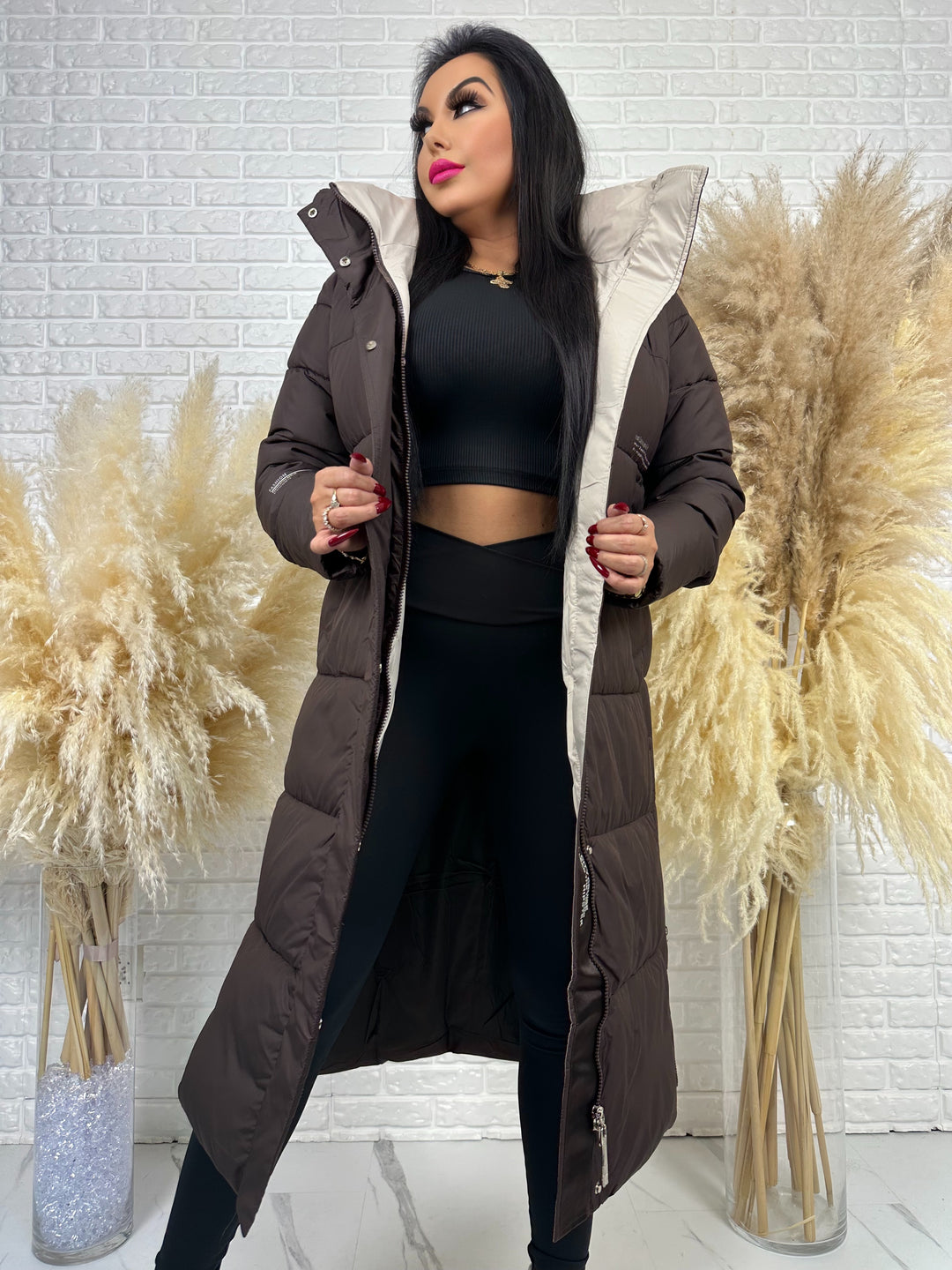 Kurtka zimowa BIANCA - długa, bardzo ciepła, pikowana z kapturem