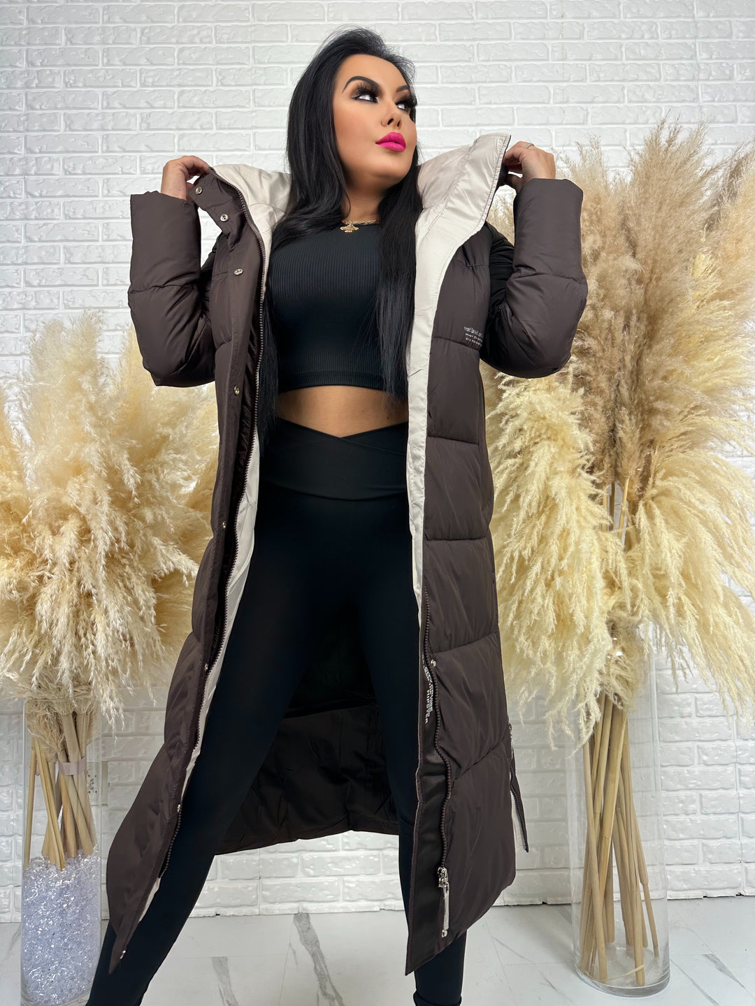 Kurtka zimowa BIANCA - długa, bardzo ciepła, pikowana z kapturem