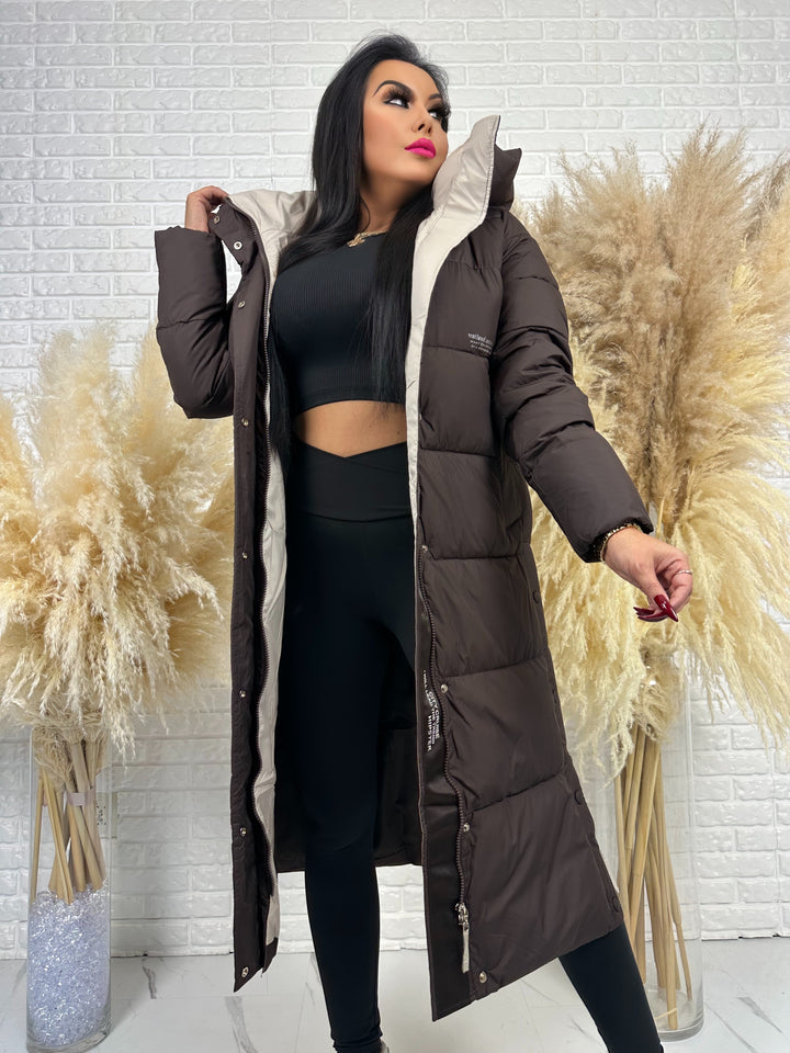 Kurtka zimowa BIANCA - długa, bardzo ciepła, pikowana z kapturem