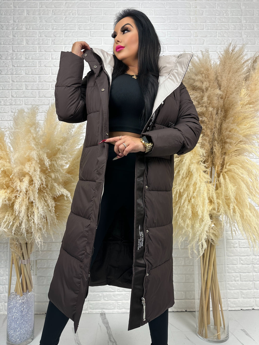 Kurtka zimowa BIANCA - długa, bardzo ciepła, pikowana z kapturem
