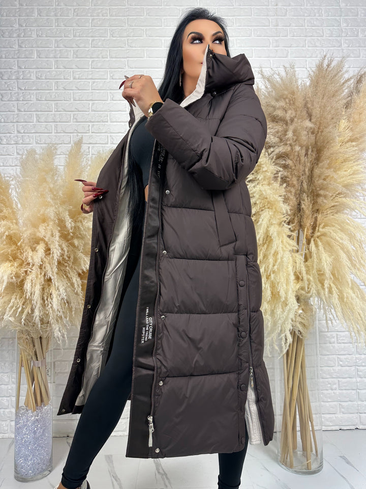Kurtka zimowa BIANCA - długa, bardzo ciepła, pikowana z kapturem