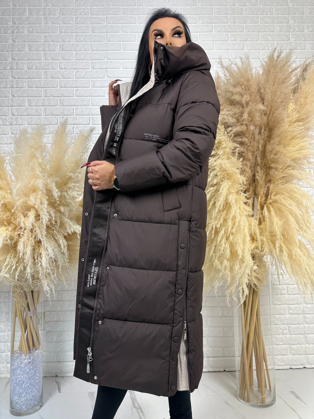Kurtka zimowa BIANCA - długa, bardzo ciepła, pikowana z kapturem