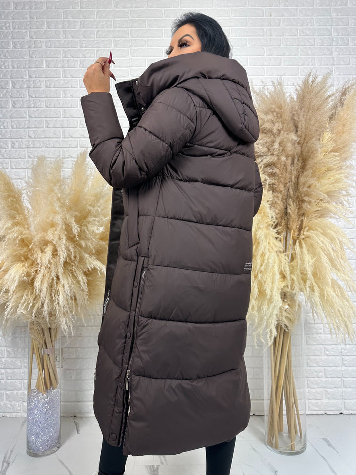 Kurtka zimowa BIANCA - długa, bardzo ciepła, pikowana z kapturem