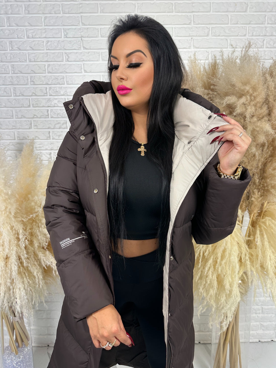 Kurtka zimowa BIANCA - długa, bardzo ciepła, pikowana z kapturem