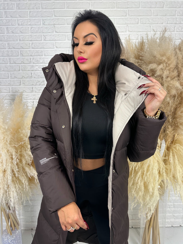 Kurtka zimowa BIANCA - długa, bardzo ciepła, pikowana z kapturem